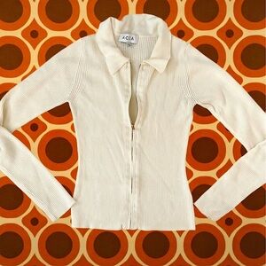 ACOA Zipper front closure Sweater Cardigan cream tan size small
